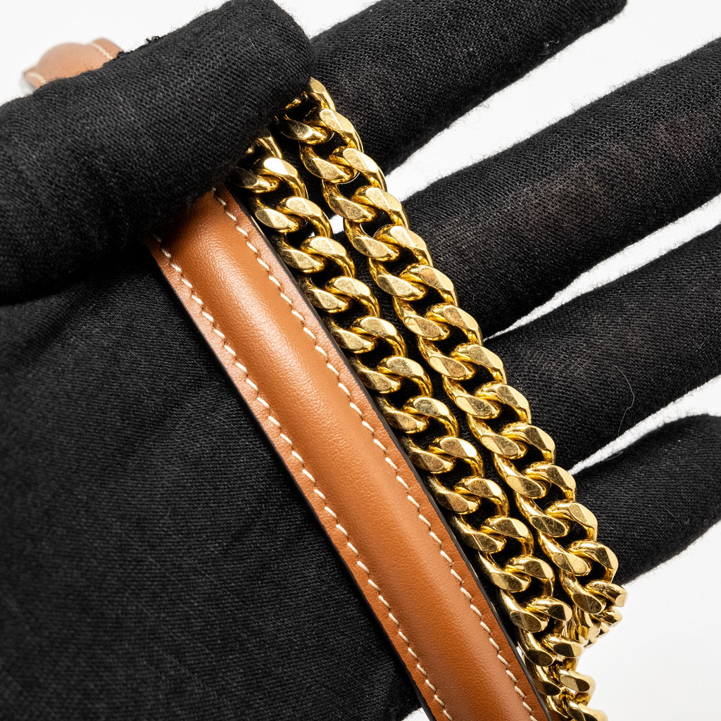 CELINE WALLET ON CHAIN MARGO TRIOMPHE CANVAS/CALFSKIN TAN GHW