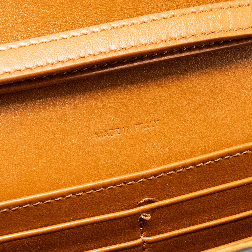 CELINE WALLET ON CHAIN MARGO TRIOMPHE CANVAS/CALFSKIN TAN GHW