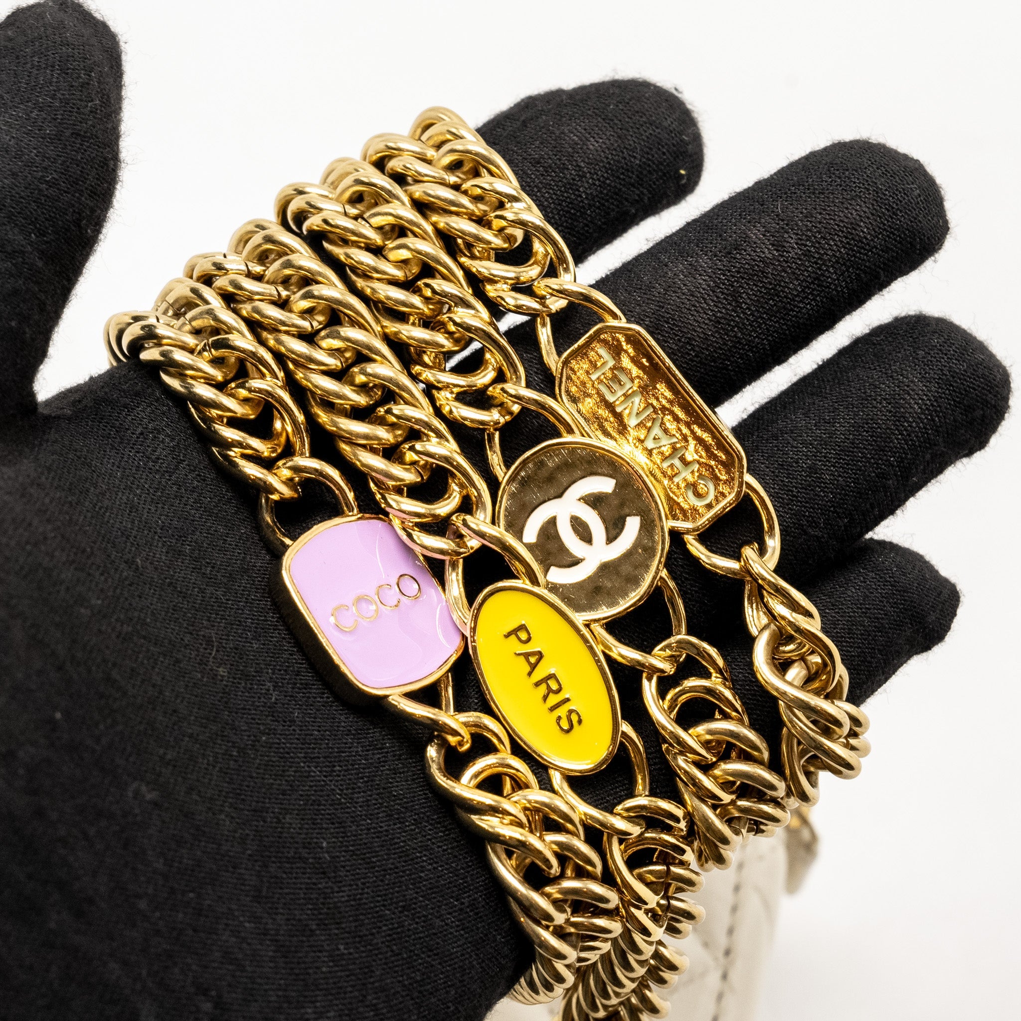 CHANEL LETTER/ CC LOGO CHAIN LONG VANITY CASE LAMBSKIN WHITE GHW (MICROCHIP)