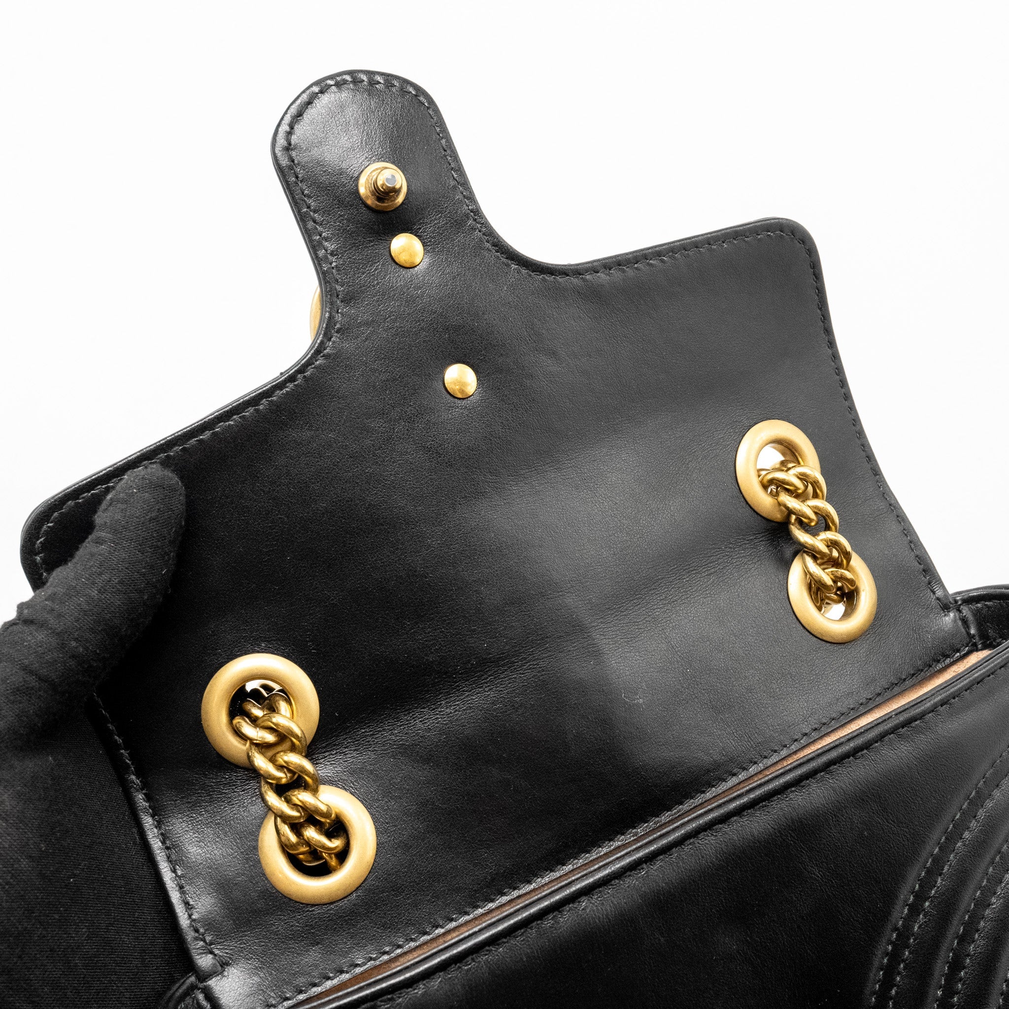 GUCCI MINI GG MARMONT SHOULDER BAG CALFSKIN BLACK GHW
