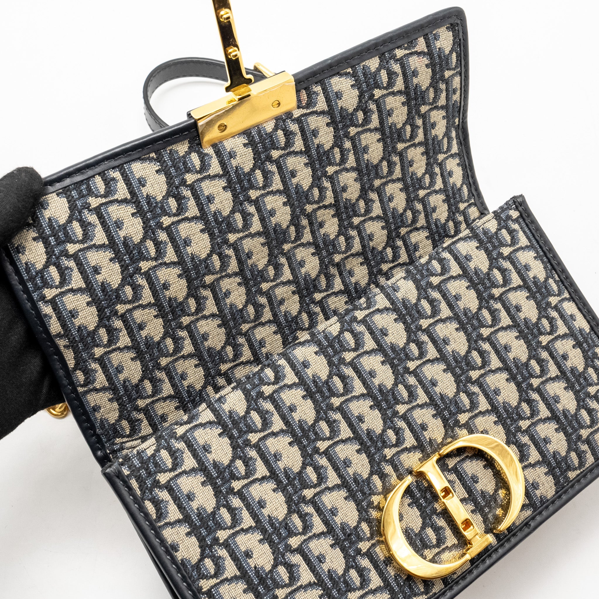 DIOR 30 MONTAIGNE CHAIN BAG OBLIQUE JACQUARD BLUE GHW