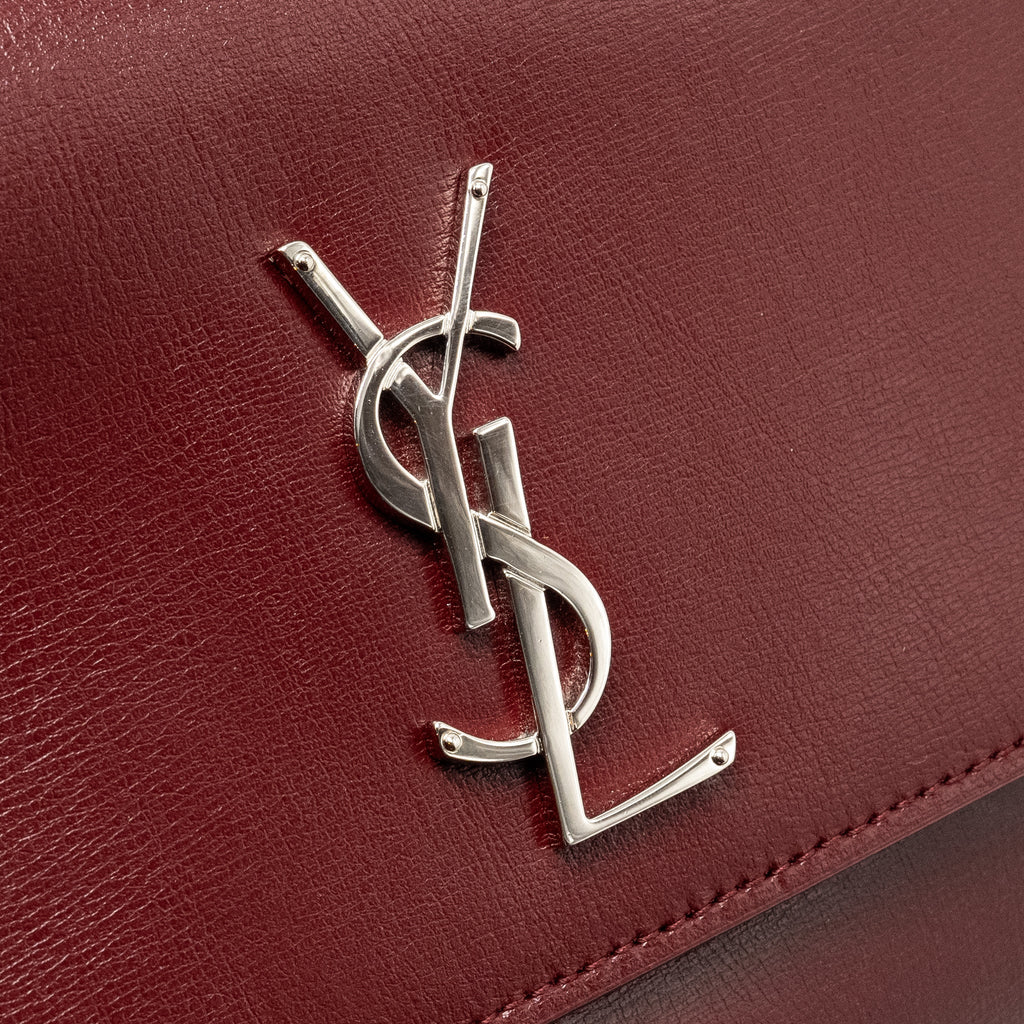 SAINT LAURENT/YSL SUNSET BAG CALFSKIN BURGUNDY SHW