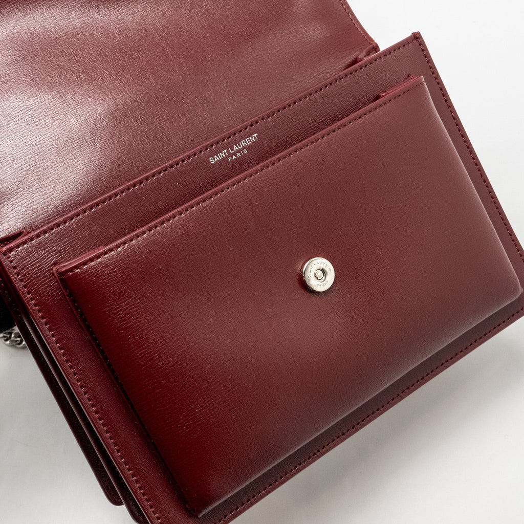 SAINT LAURENT/YSL SUNSET BAG CALFSKIN BURGUNDY SHW