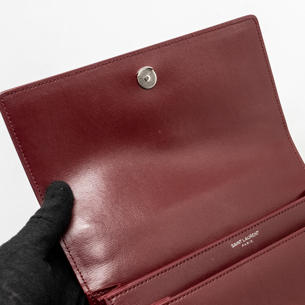 SAINT LAURENT/YSL SUNSET BAG CALFSKIN BURGUNDY SHW