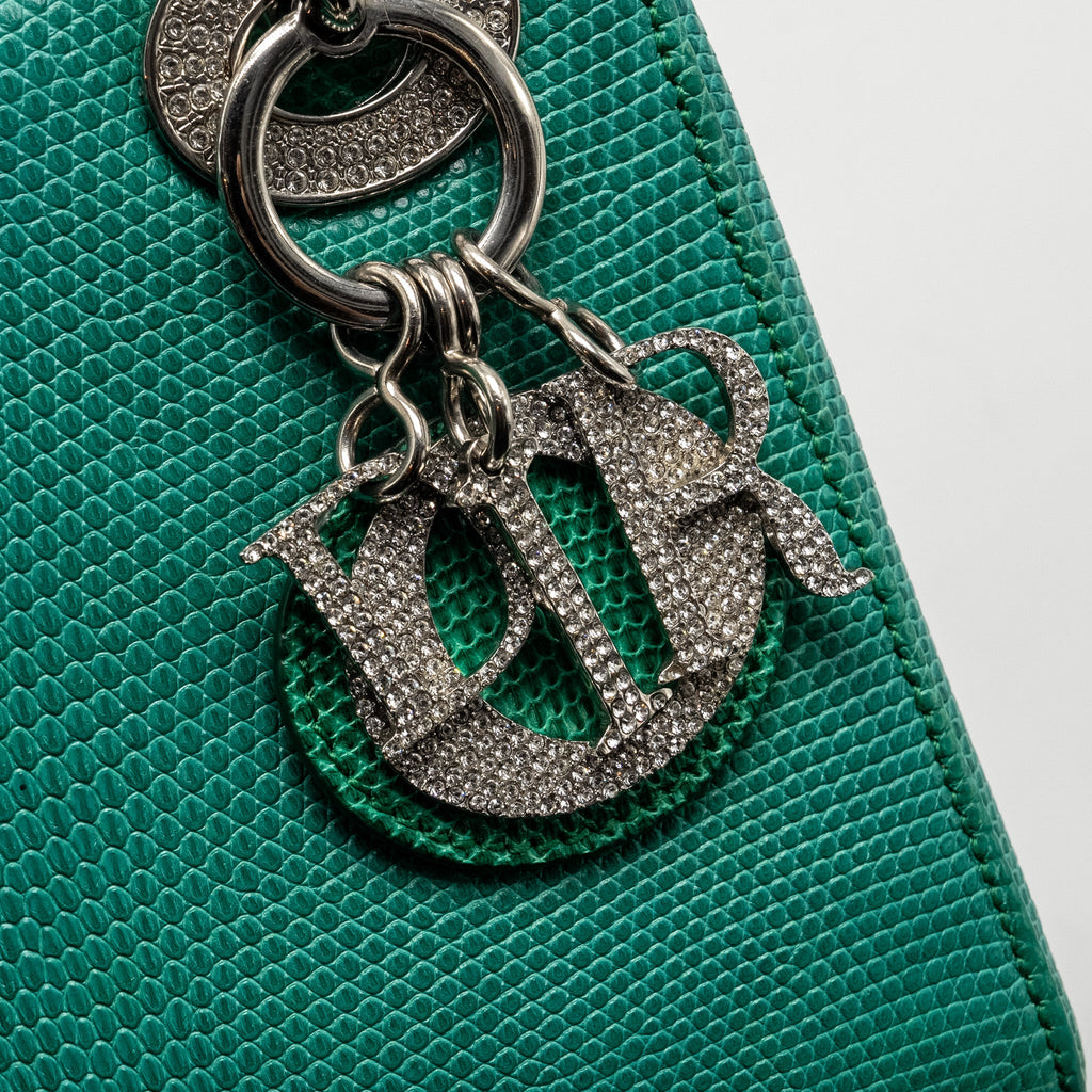 DIOR MINI LADY DIOR LIZARD GREEN CRYSTAL SHW