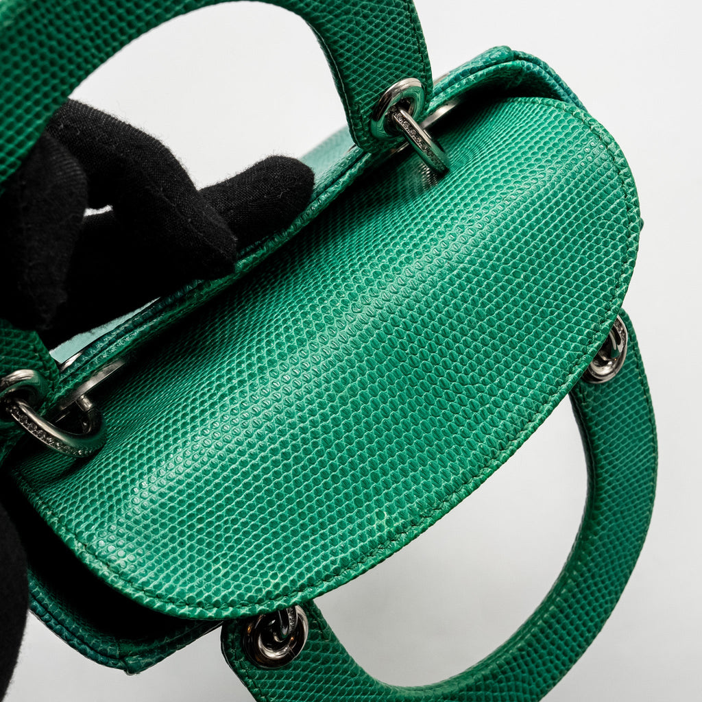 DIOR MINI LADY DIOR LIZARD GREEN CRYSTAL SHW