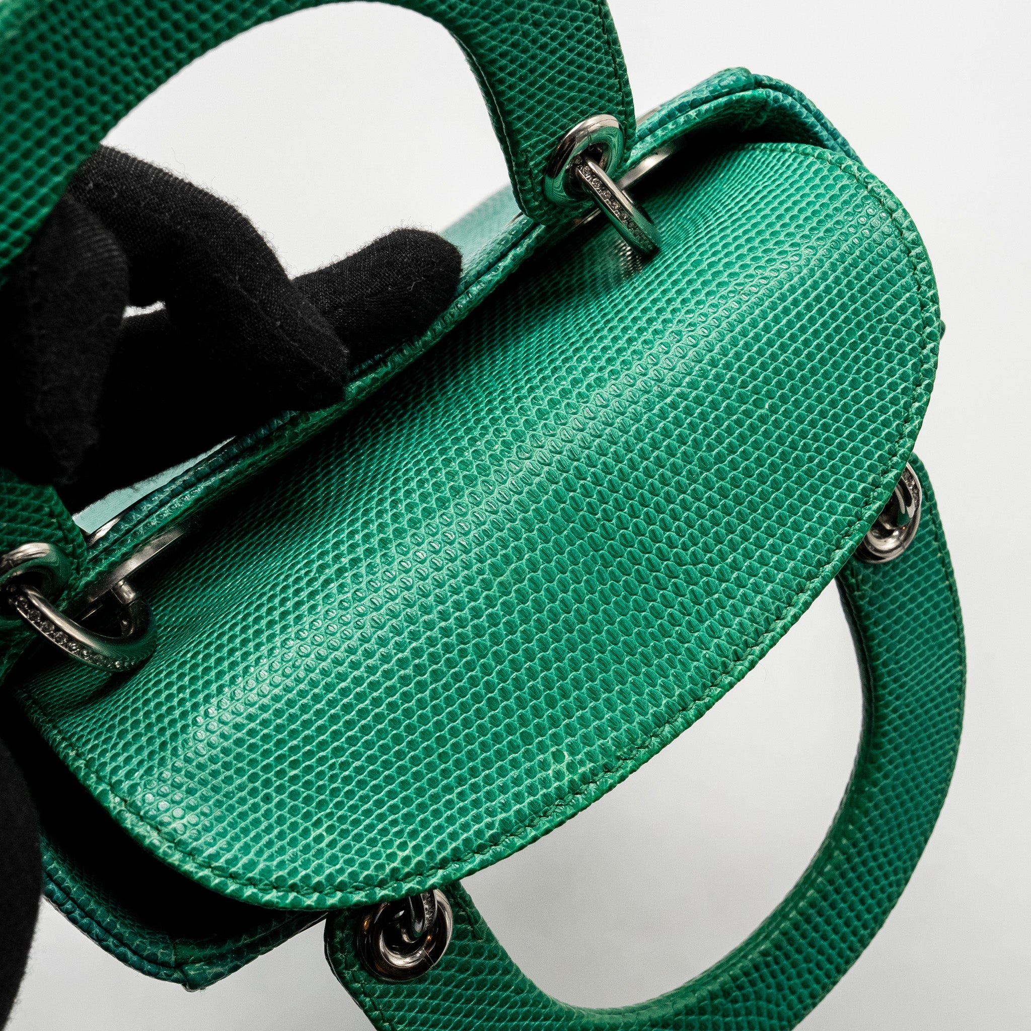 DIOR MINI LADY DIOR LIZARD GREEN CRYSTAL SHW