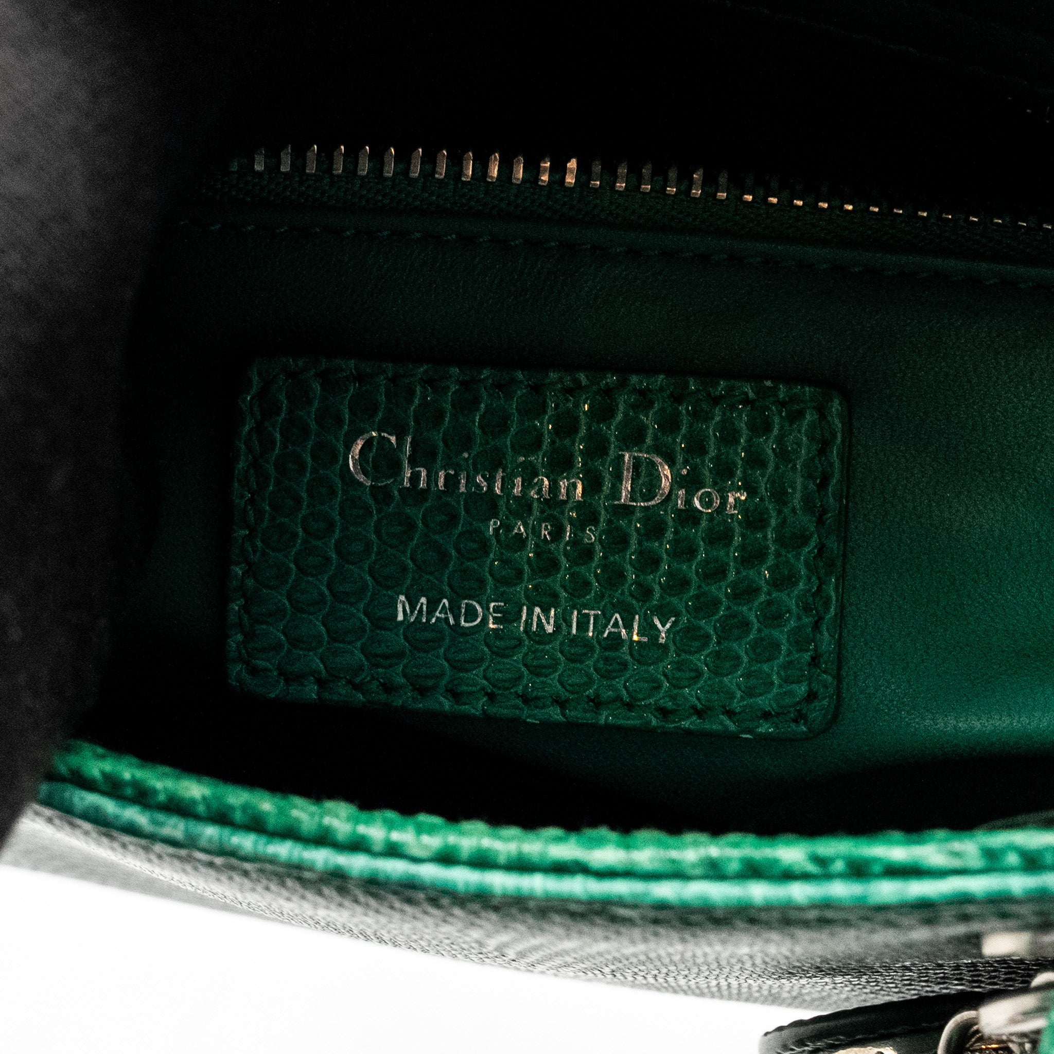 DIOR MINI LADY DIOR LIZARD GREEN CRYSTAL SHW