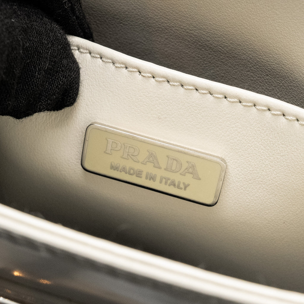 PRADA SMALL BRUSHED LEATHER TOTE BAG WHITE SHW