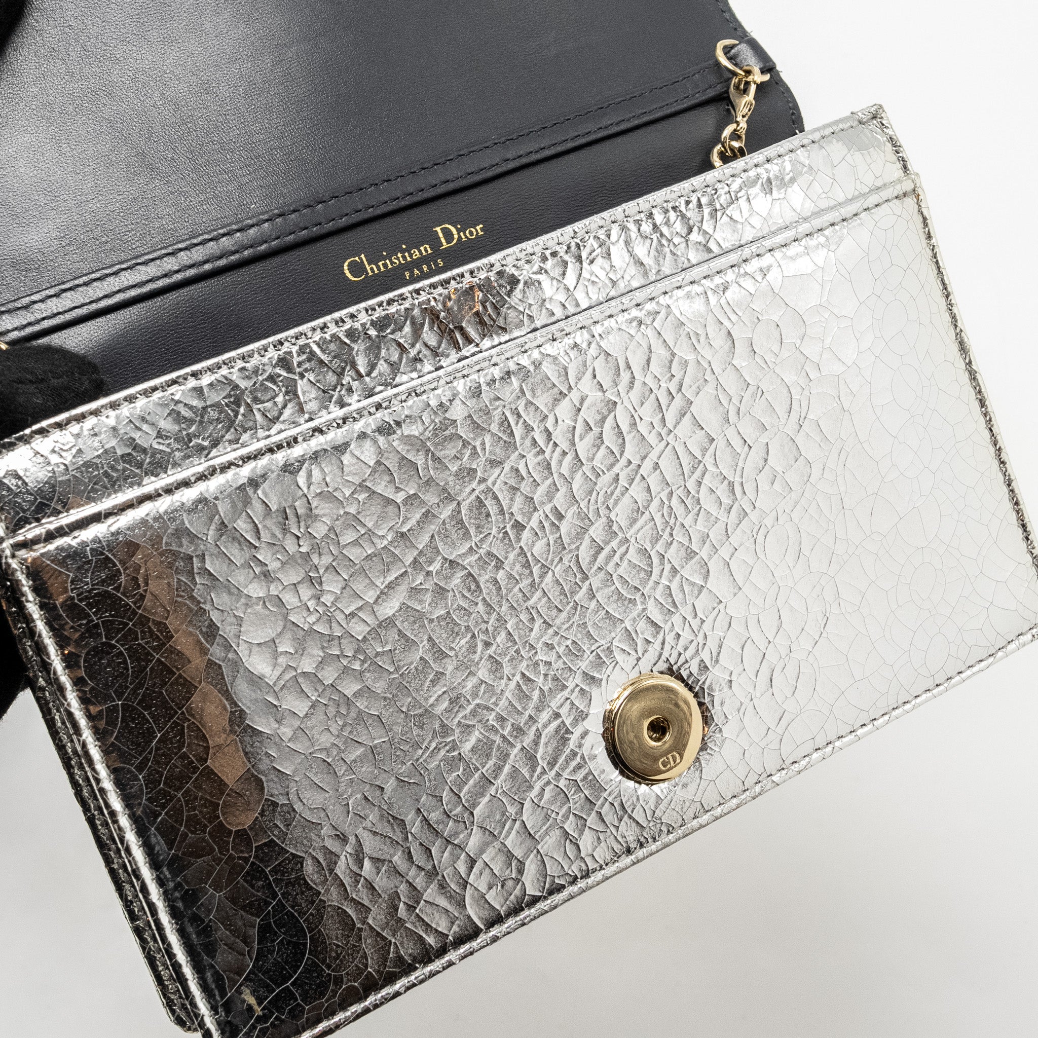 DIOR MINI DIORAMA BAG LEATHER METALLIC SILVER LGHW