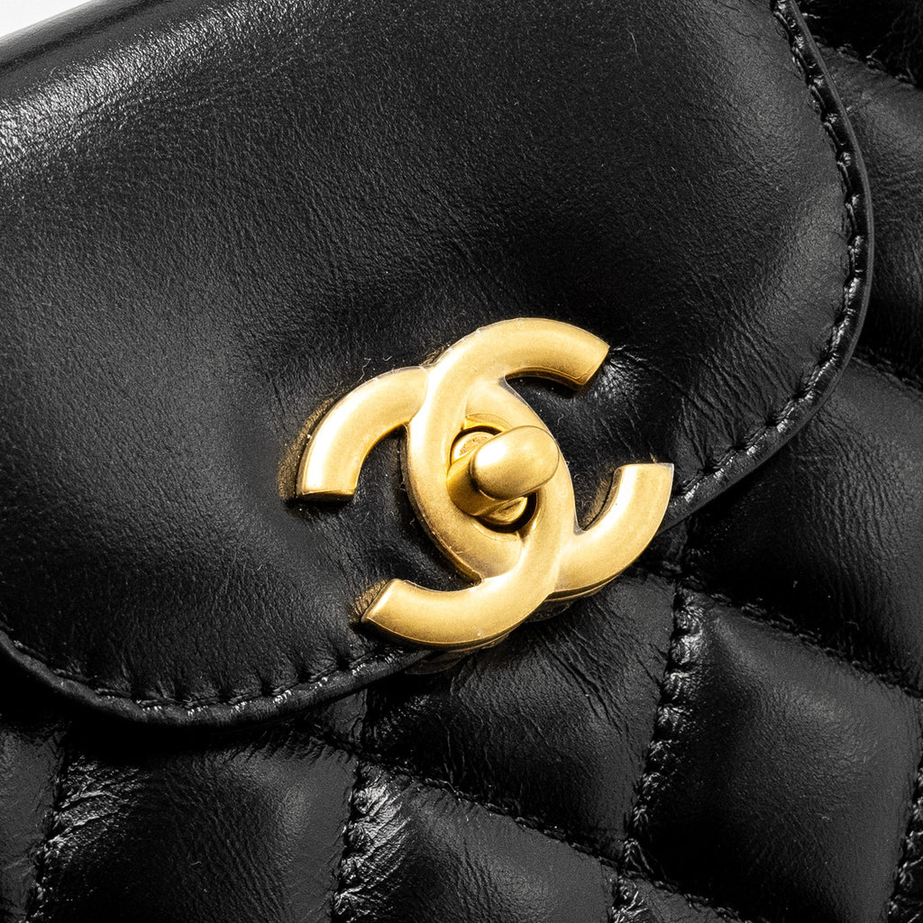 CHANEL MINI KELLY SHOPPING TOTE BAG CALFSKIN BLACK GHW (MICROCHIP)