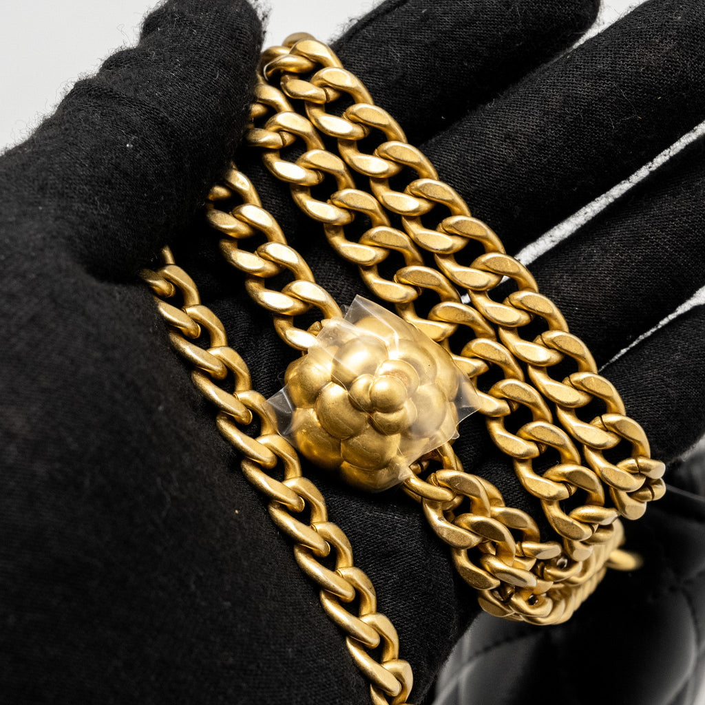 CHANEL CLASSIC WALLET ON CHAIN WITH CAMELLIA ADJUSTABLE CHAIN LAMBSKIN BLACK GHW (MICROCHIP)