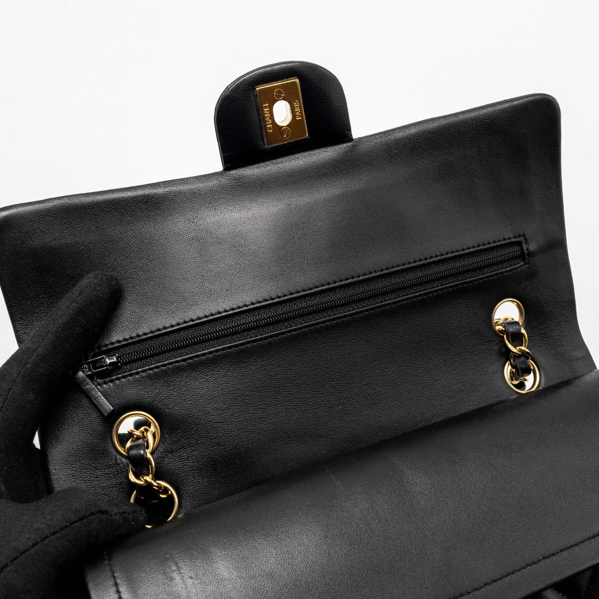 CHANEL MEDIUM CLASSIC DOUBLE  FLAP BAG LAMBSKIN BLACK GHW