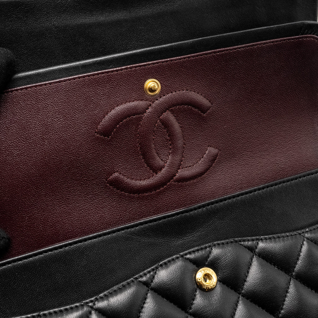 CHANEL MEDIUM CLASSIC DOUBLE  FLAP BAG LAMBSKIN BLACK GHW