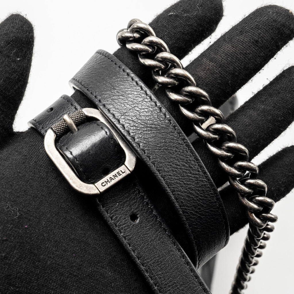 CHANEL PARIS-EDINBURGH COCO SPORRAN FLAP BAG CALFSKIN BLACK RUTHENIUM HARDWARE