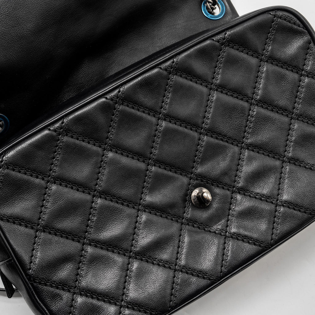 CHANEL PARIS-EDINBURGH COCO SPORRAN FLAP BAG CALFSKIN BLACK RUTHENIUM HARDWARE