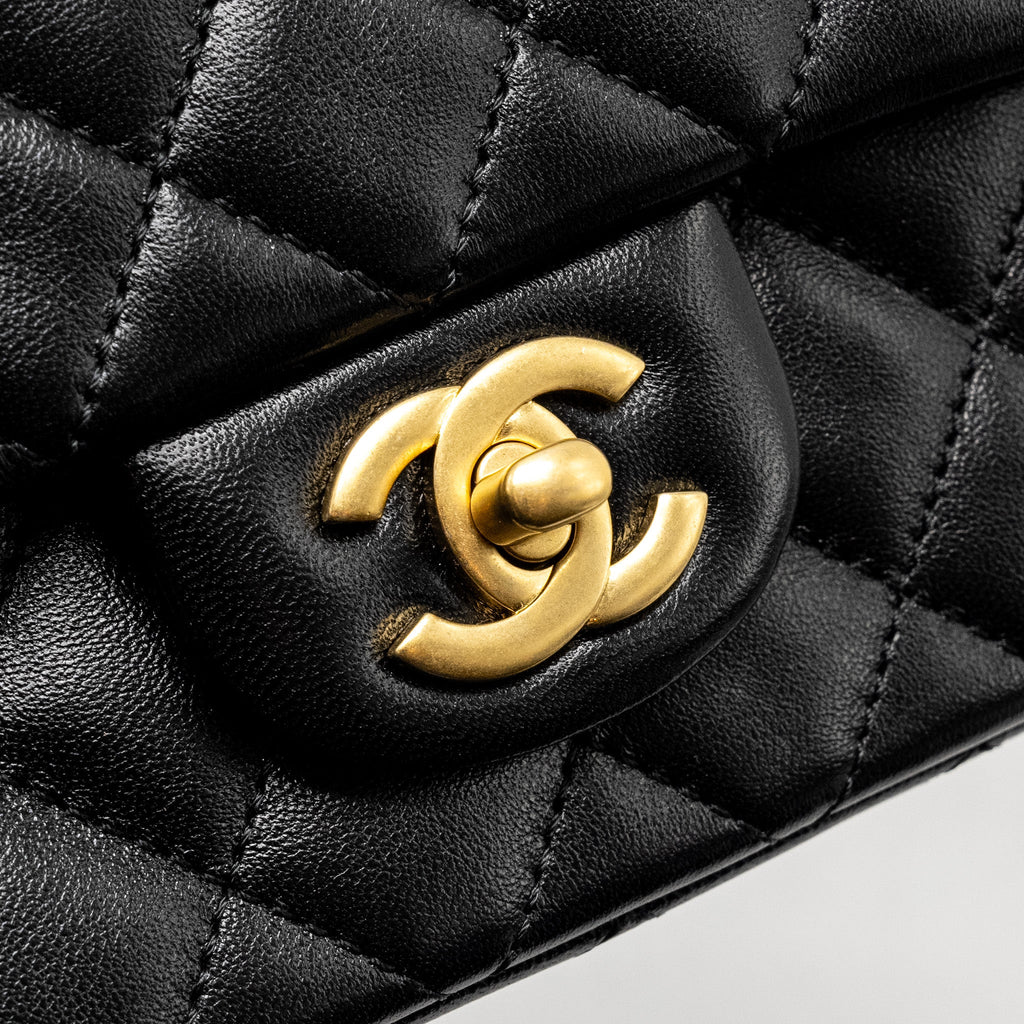 CHANEL 24K PEARL CRUSH MINI RECTANGULAR FLAP BAG SHINY LAMBSKIN BLACK GHW (MICROCHIP)