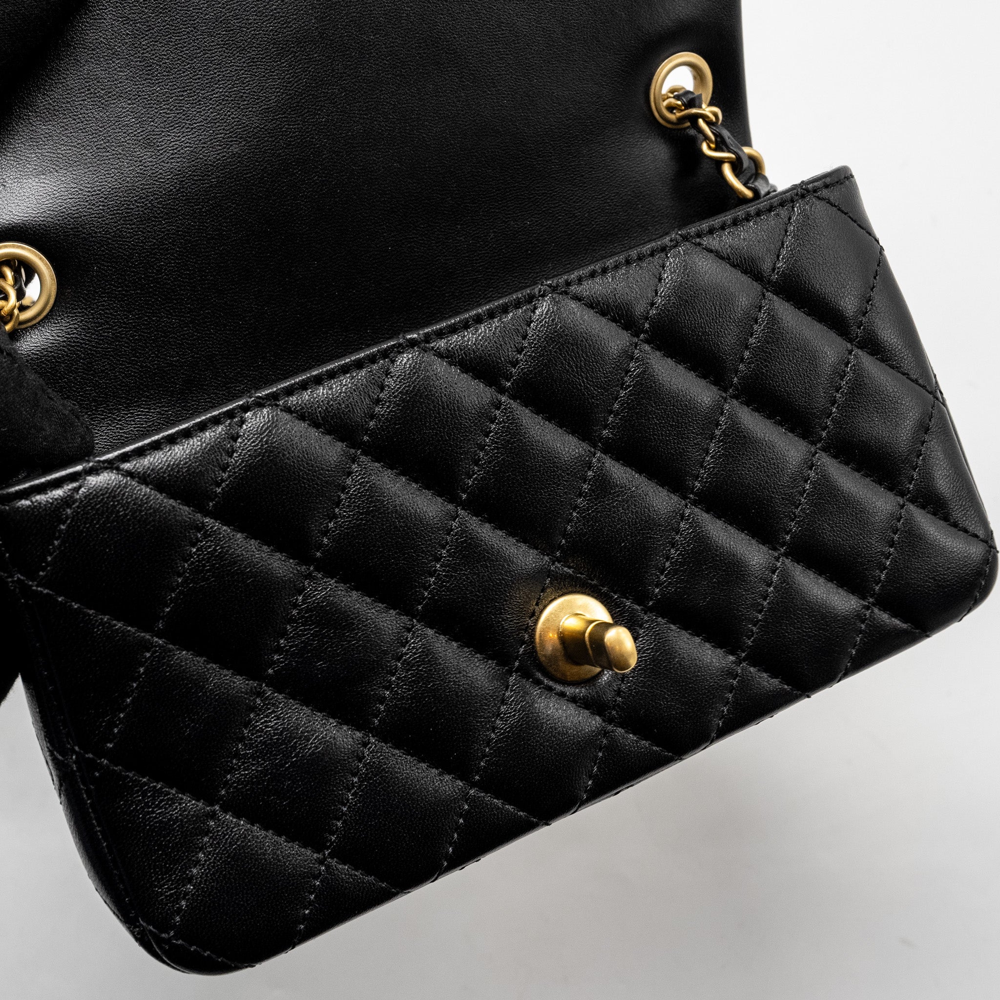 CHANEL 24K PEARL CRUSH MINI RECTANGULAR FLAP BAG SHINY LAMBSKIN BLACK GHW (MICROCHIP)