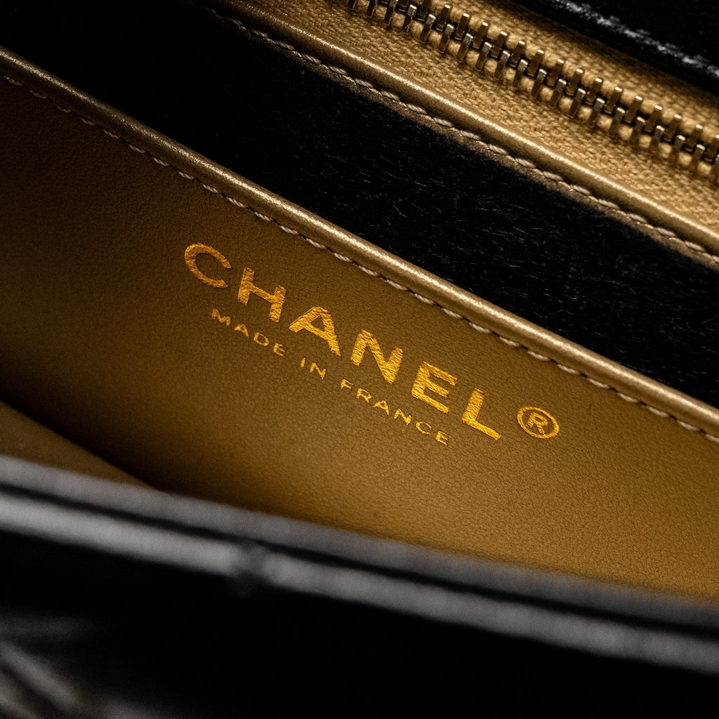 CHANEL 24K PEARL CRUSH MINI RECTANGULAR FLAP BAG SHINY LAMBSKIN BLACK GHW (MICROCHIP)