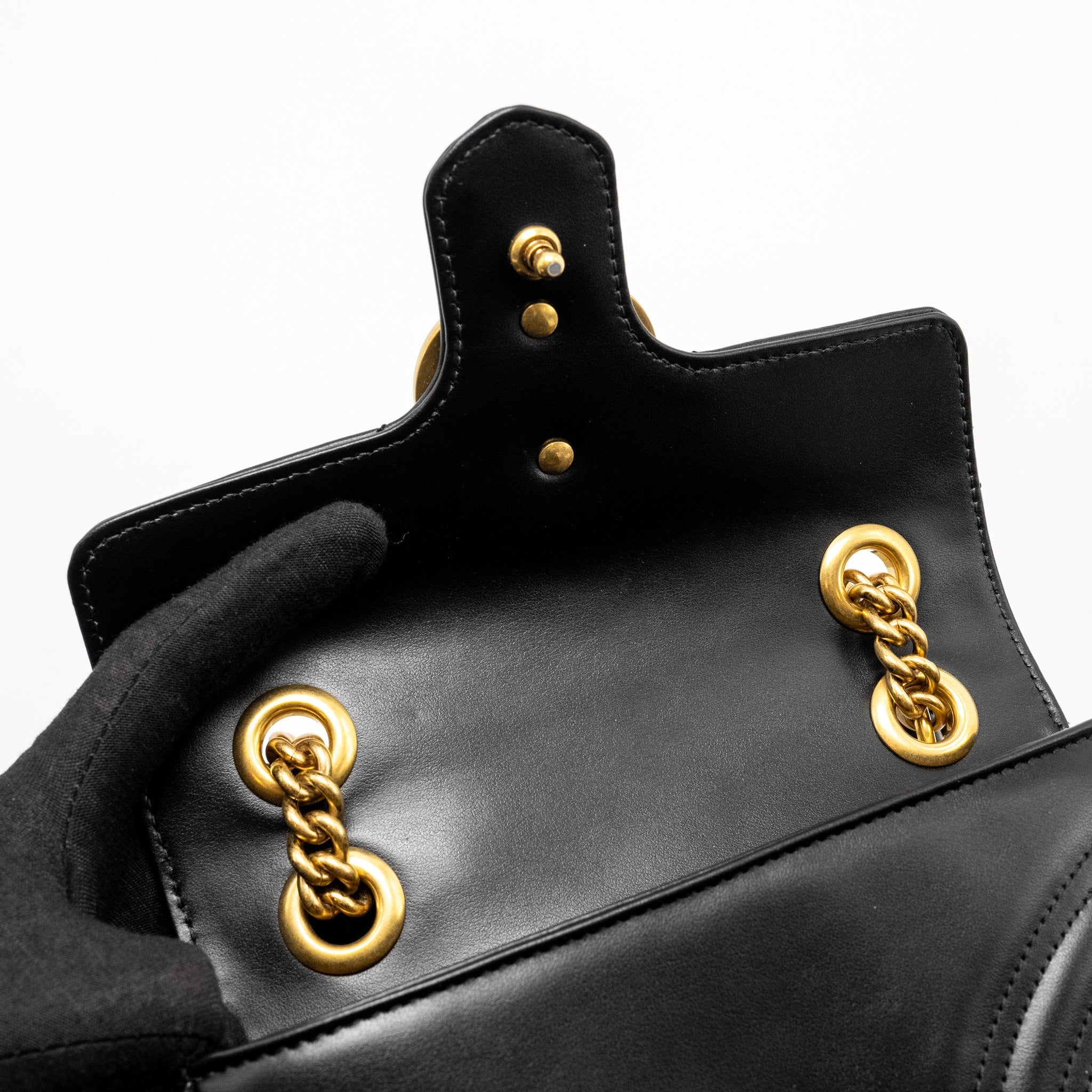 GUCCI MINI GG MARMONT SHOULDER BAG CALFSKIN BLACK GHW