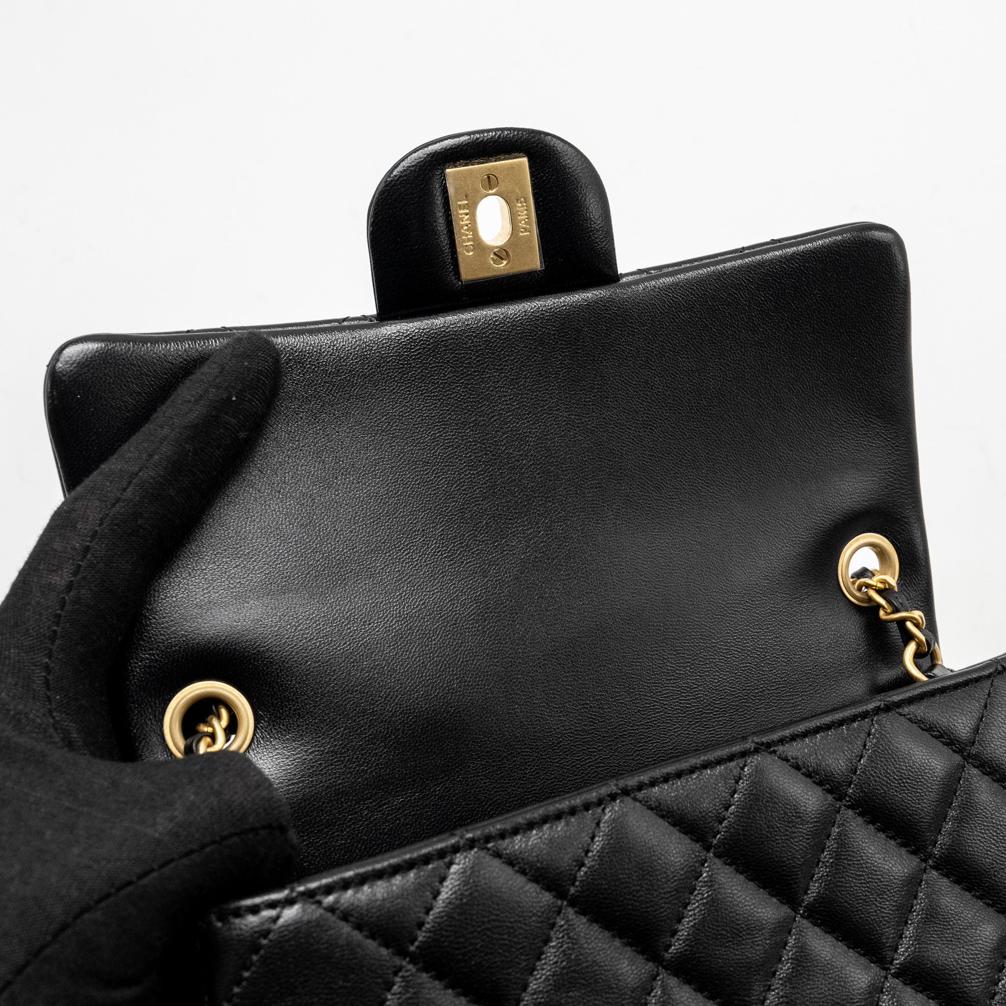 CHANEL 24K PEARL CRUSH MINI RECTANGULAR FLAP BAG SHINY LAMBSKIN BLACK GHW (MICROCHIP)