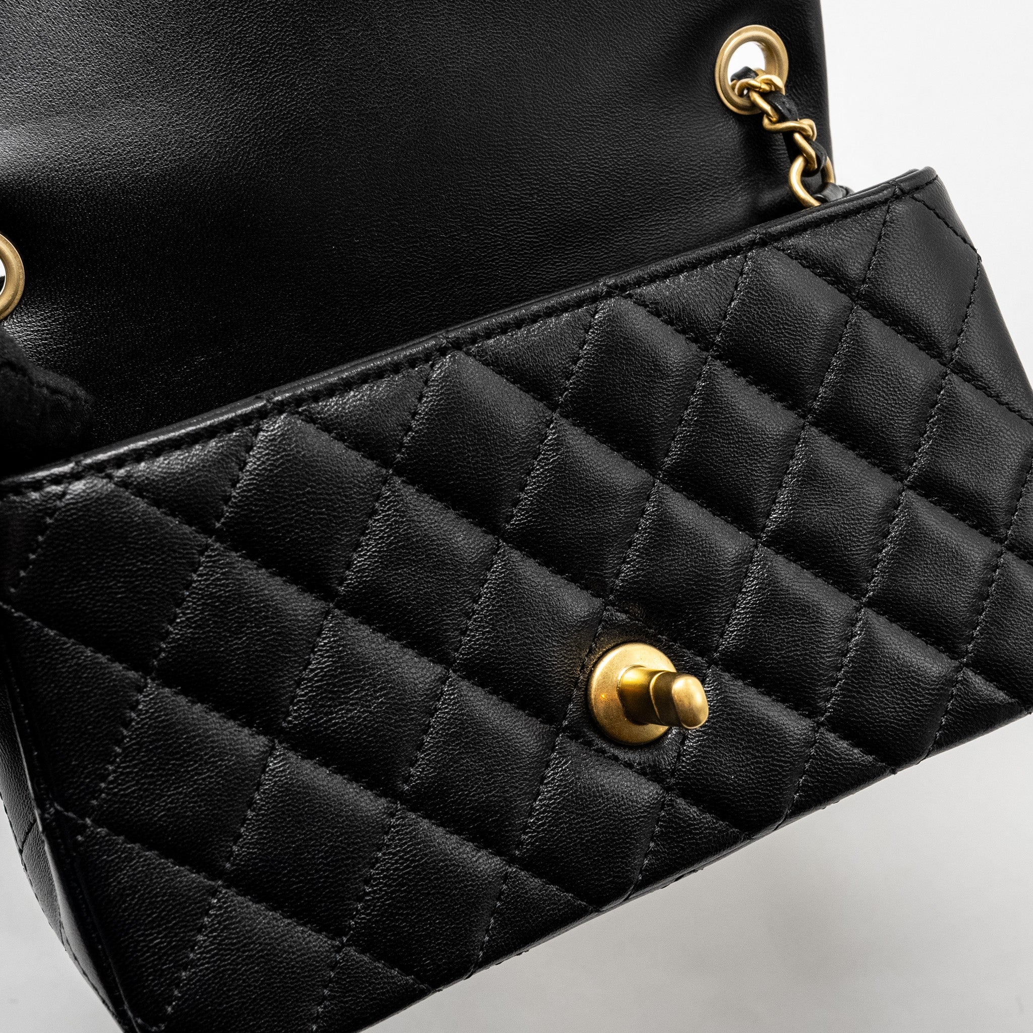 CHANEL 24K PEARL CRUSH MINI RECTANGULAR FLAP BAG SHINY LAMBSKIN BLACK GHW (MICROCHIP)