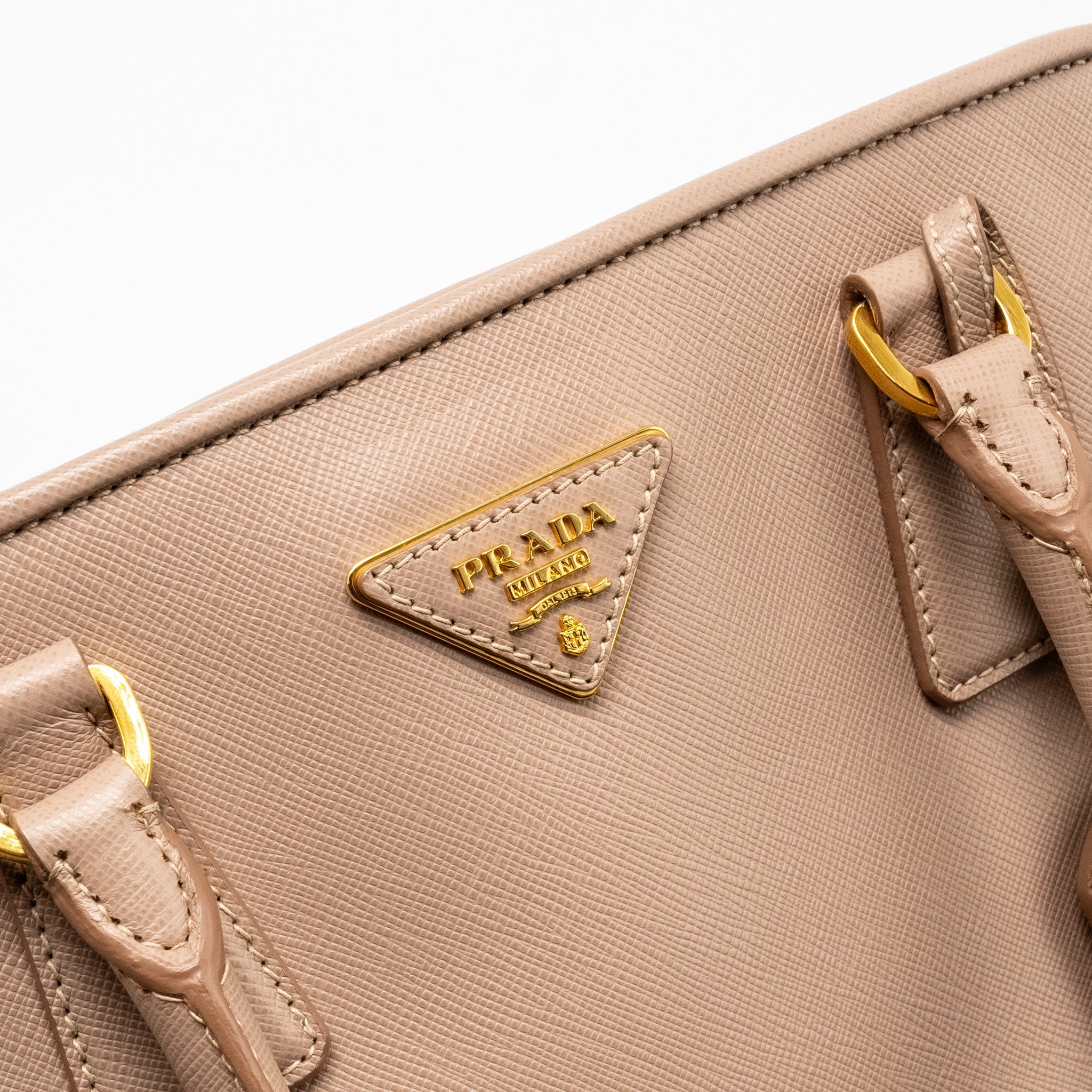 PRADA SAFFIANO VERNICE PROMENADE DOME TOTE LEATHER BEIGE GHW