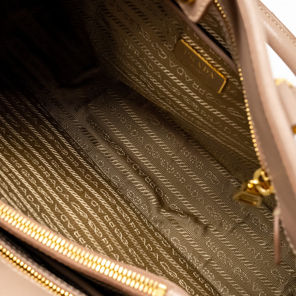 PRADA SAFFIANO VERNICE PROMENADE DOME TOTE LEATHER BEIGE GHW