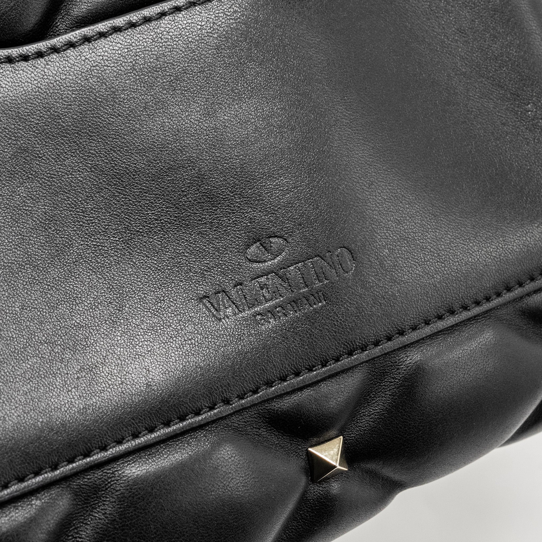 VALENTINO TOP HANDLE QUILTED CANDYSTUD FLAP BAG LAMBSKIN BLACK LGHW