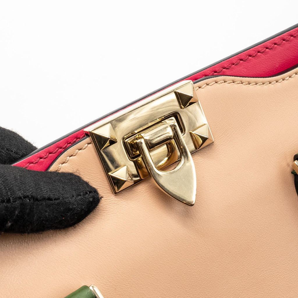 VALENTINO ROCKSTUD DOUBLE HANDLE TOTE BAG CALFSKIN MULTICOLOUR GHW