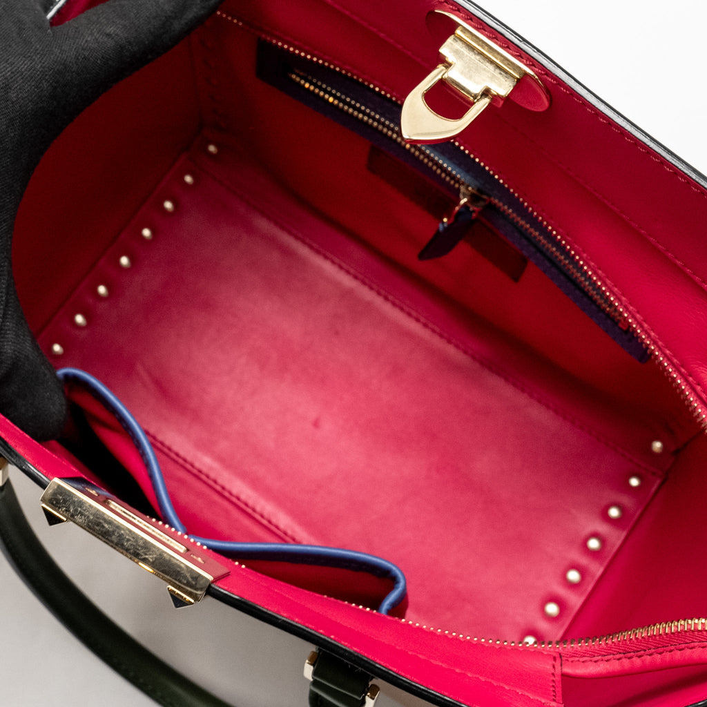 VALENTINO ROCKSTUD DOUBLE HANDLE TOTE BAG CALFSKIN MULTICOLOUR GHW