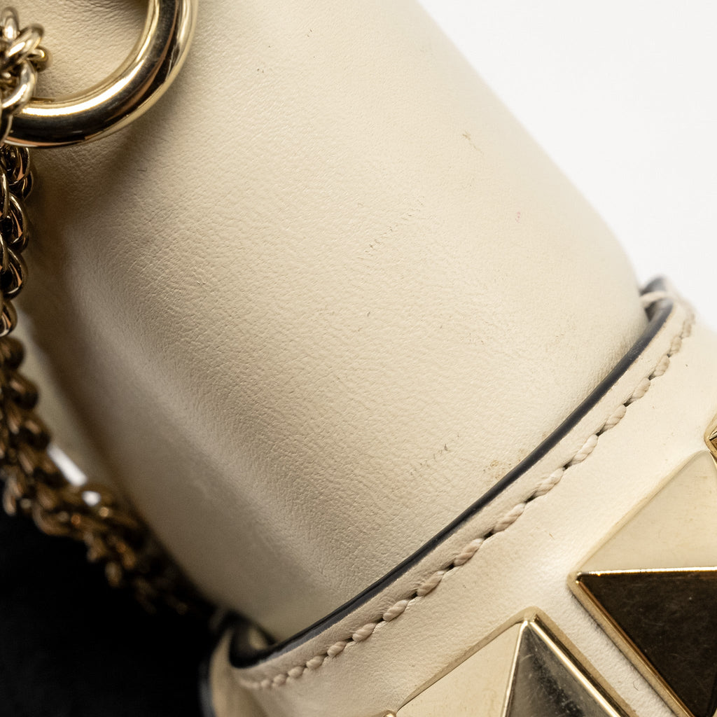 VALENTINO GARAVANI ROCKSTUD GLAM LOCK CHAIN BAG LEATHER WHITE LGHW