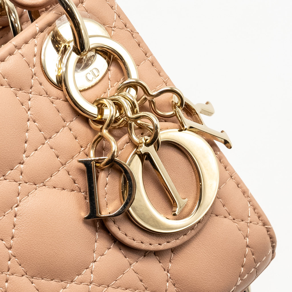 DIOR LADY DIOR MICRO BAG CANNAGE LAMBSKIN ROSE DES VENTS LGHW
