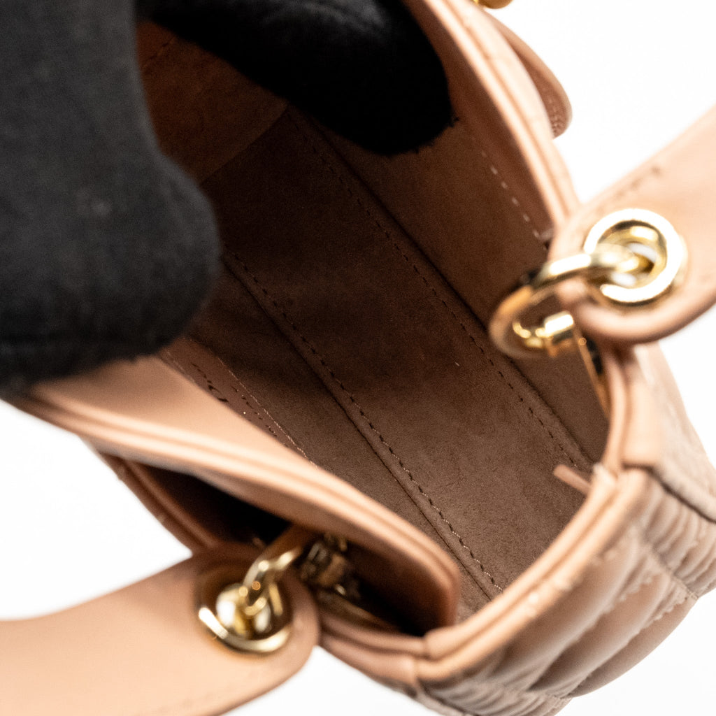 DIOR LADY DIOR MICRO BAG CANNAGE LAMBSKIN ROSE DES VENTS LGHW