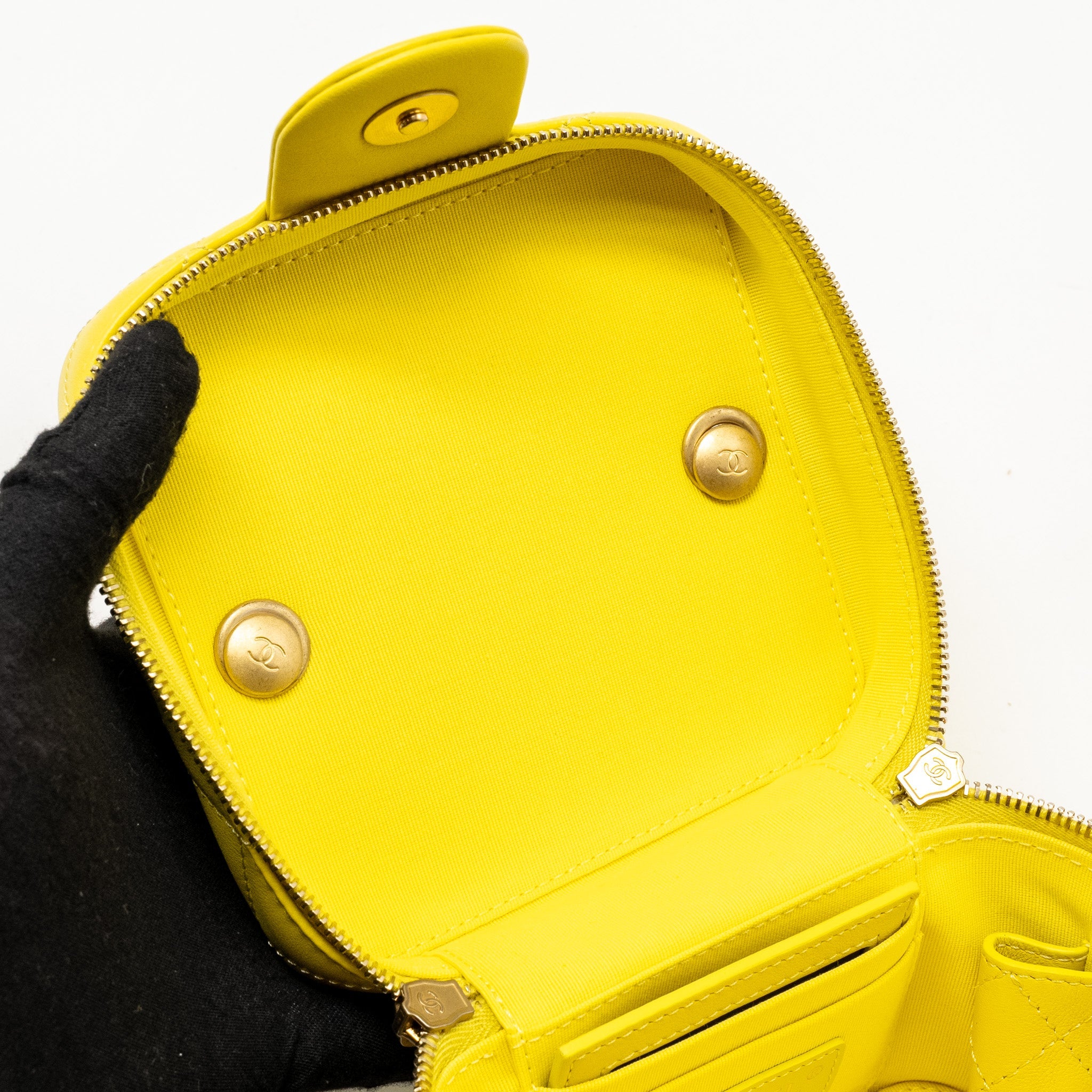 CHANEL CC VANITY CASE BAG CALFSKIN YELLOW GHW (MICROCHIP)
