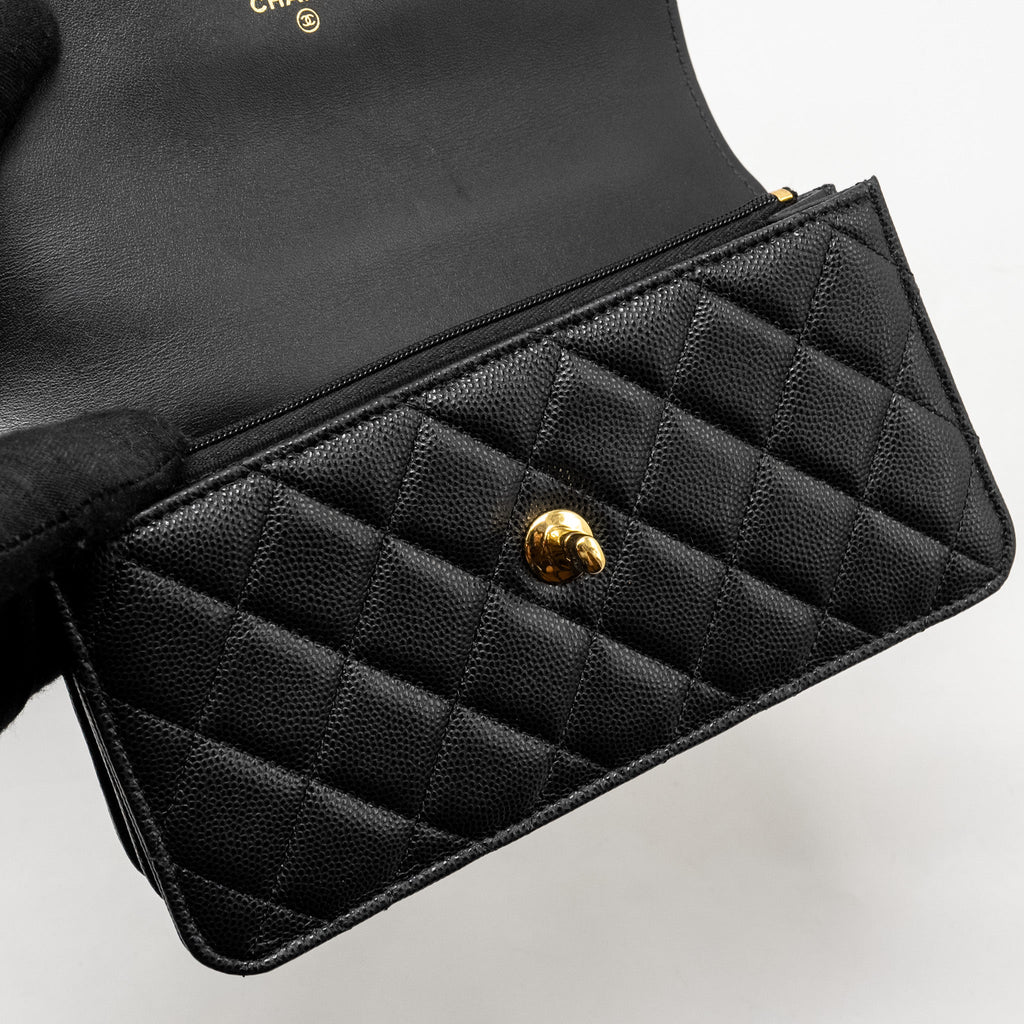 CHANEL 23S WALLET ON CHAIN WITH BAG CHARM CAVIAR BLACK GHW(MICROCHIP)