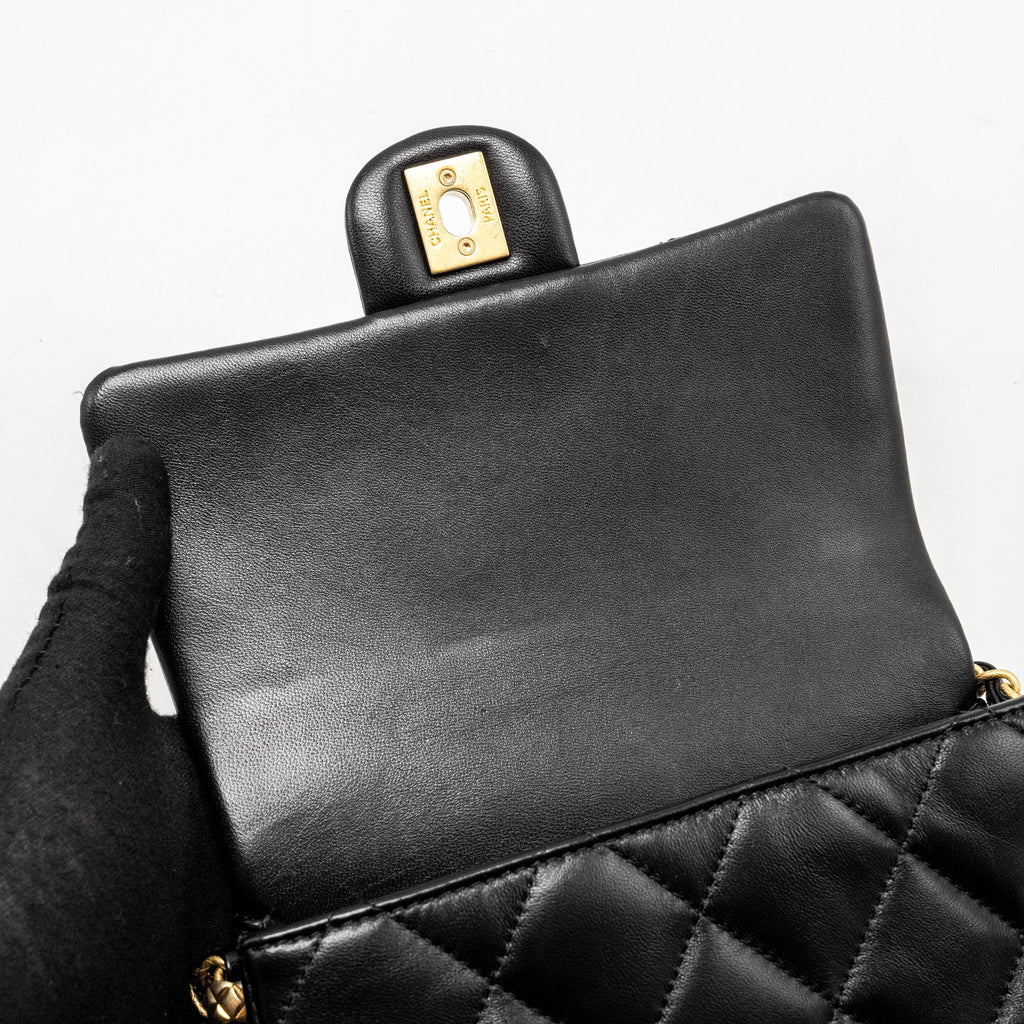 CHANEL MINI COCO CC LOGO QUILTED FLAP BAG LAMBSKIN BLACK GHW (MICROCHIP)