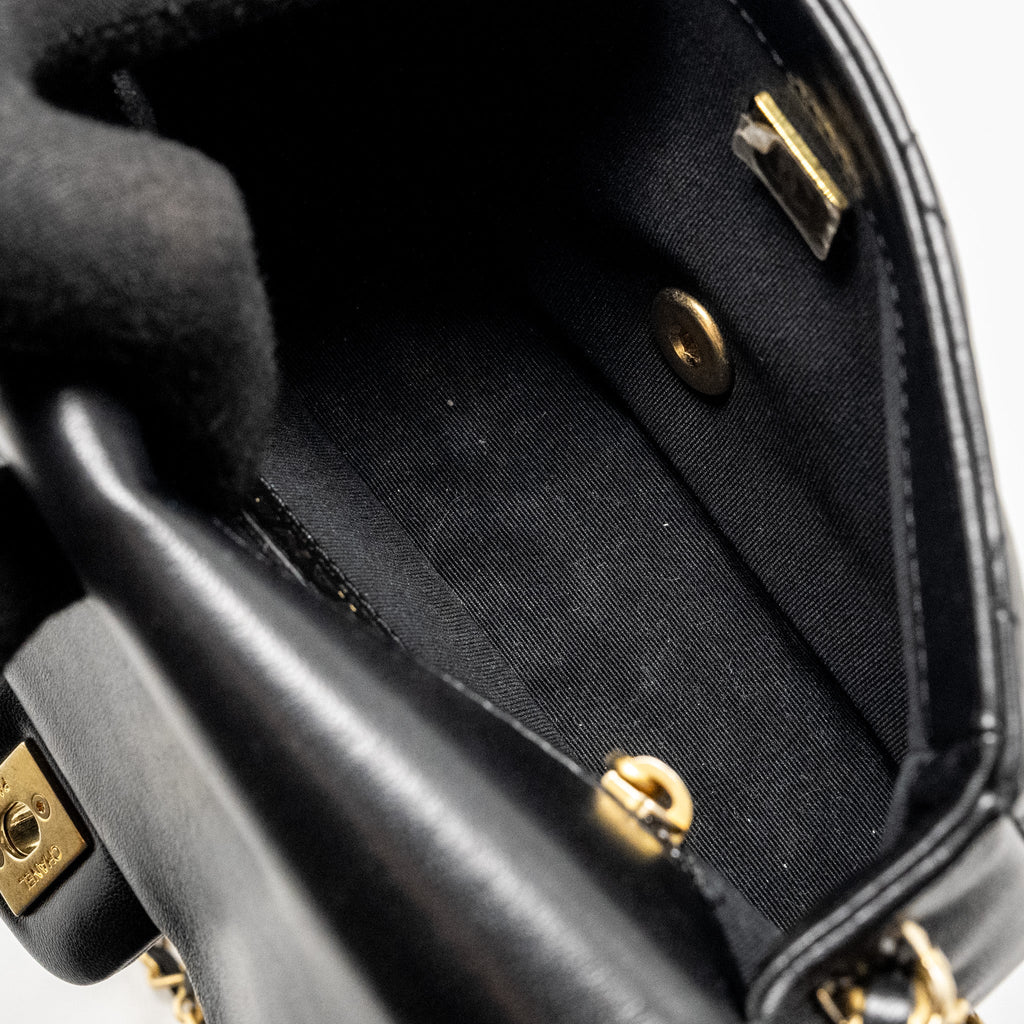 CHANEL MINI COCO CC LOGO QUILTED FLAP BAG LAMBSKIN BLACK GHW (MICROCHIP)