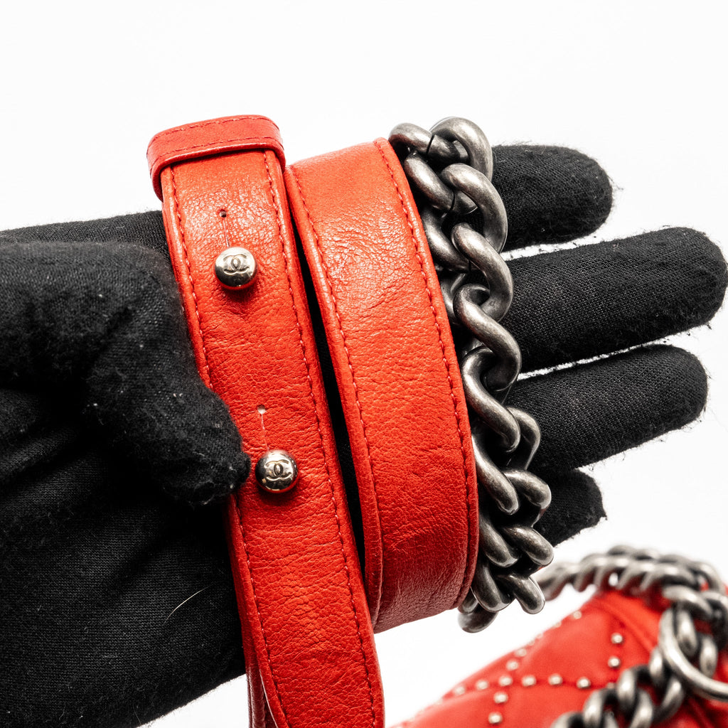CHANEL MEDIUM BOY BAG LAMBSKIN RED RUTHENIUM SHW