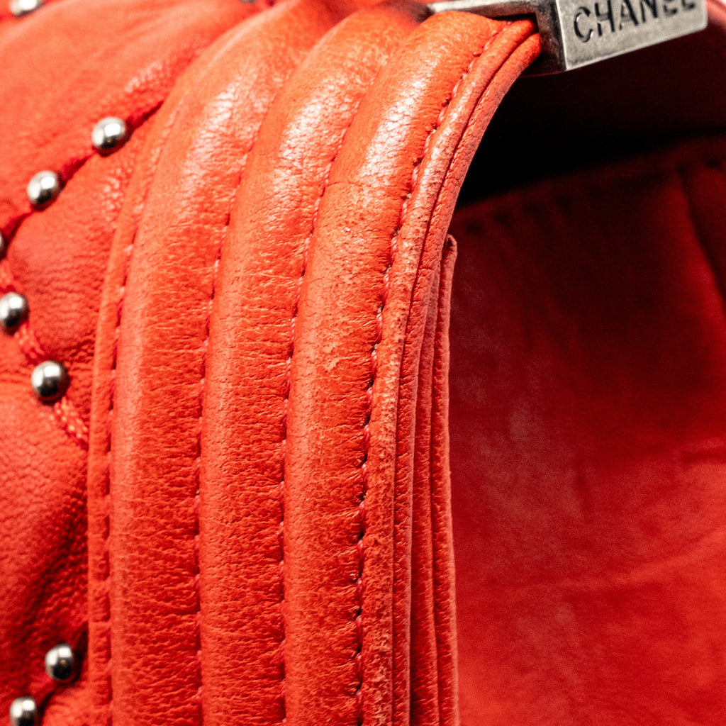 CHANEL MEDIUM BOY BAG LAMBSKIN RED RUTHENIUM SHW