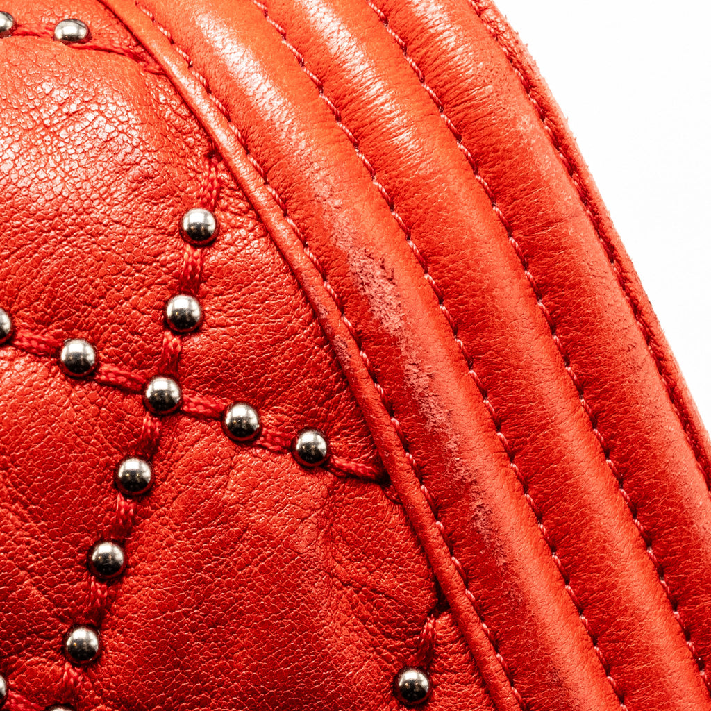 CHANEL MEDIUM BOY BAG LAMBSKIN RED RUTHENIUM SHW