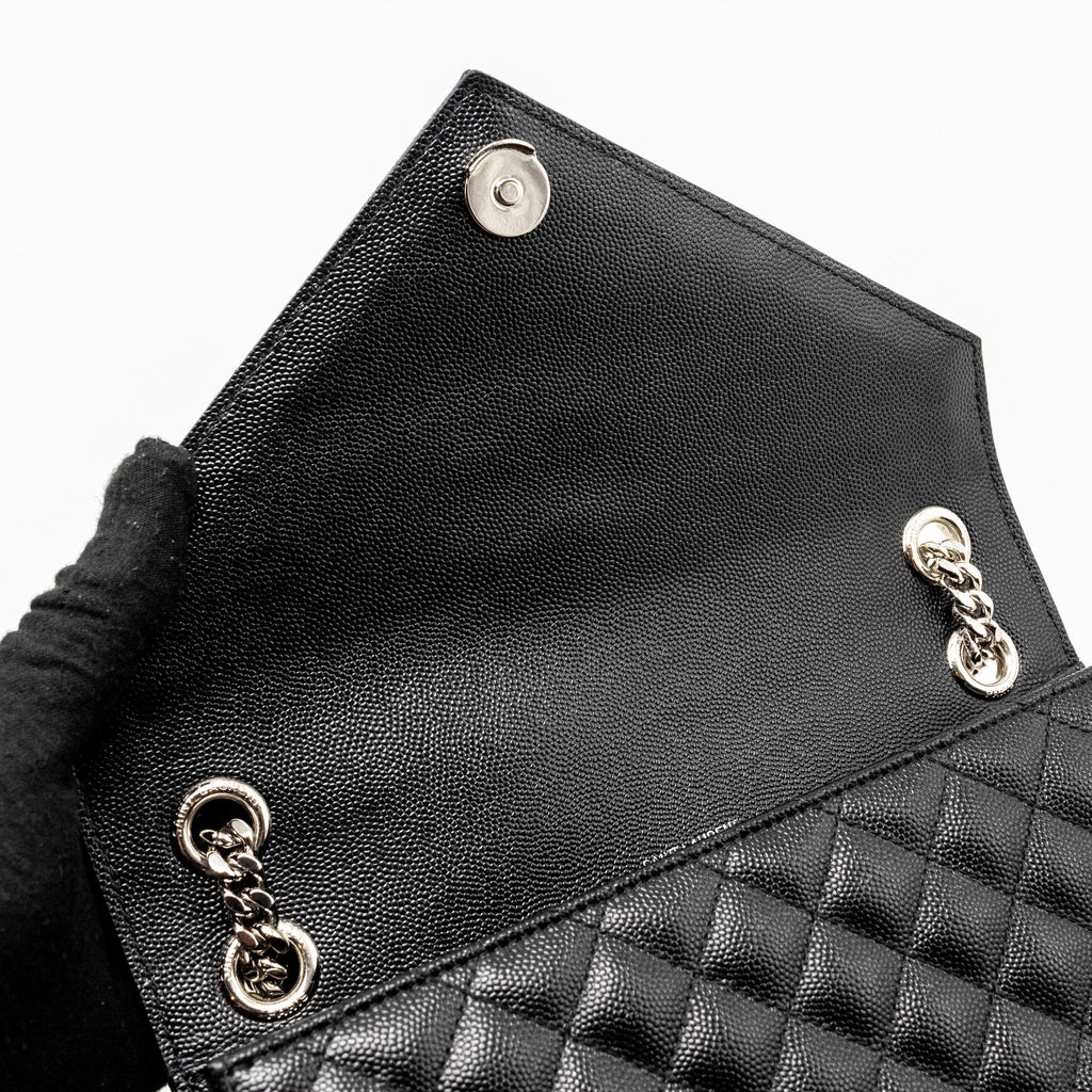 SAINT LAURENT/YSL MEDIUM ENVELOPE CHAIN BAG GRAINED CALFSKIN MIX MATELASSE BLACK SHW