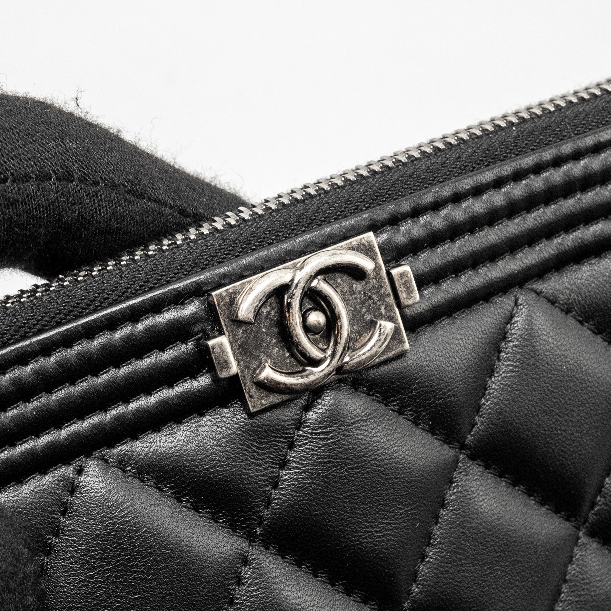 CHANEL BOY POUCH LAMBSKIN BLACK RUTHENIUM  HARDWARE