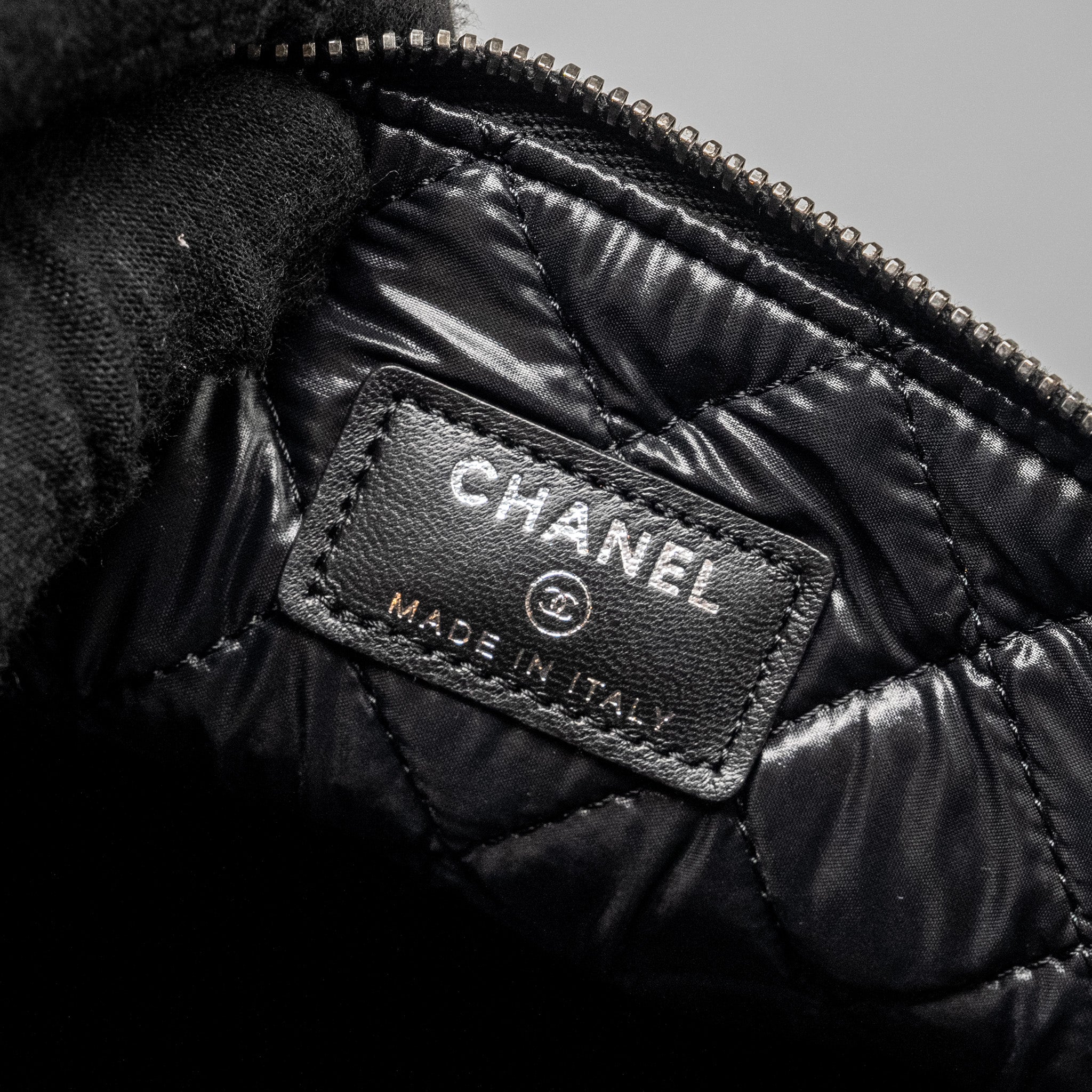 CHANEL BOY POUCH LAMBSKIN BLACK RUTHENIUM  HARDWARE