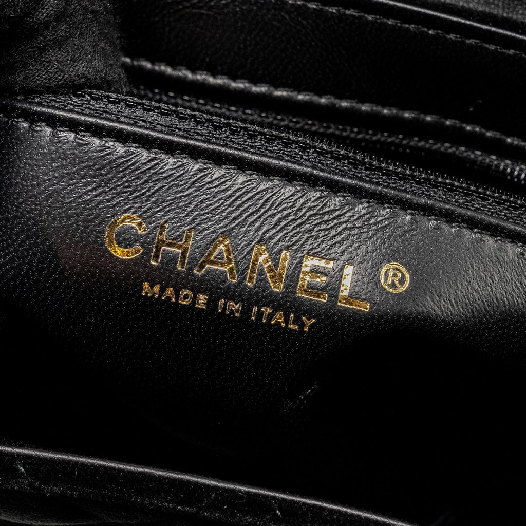 CHANEL 24A MINI SHOPPING TOTE/MINI KELLY VELVET BLACK GHW (MICROCHIP)