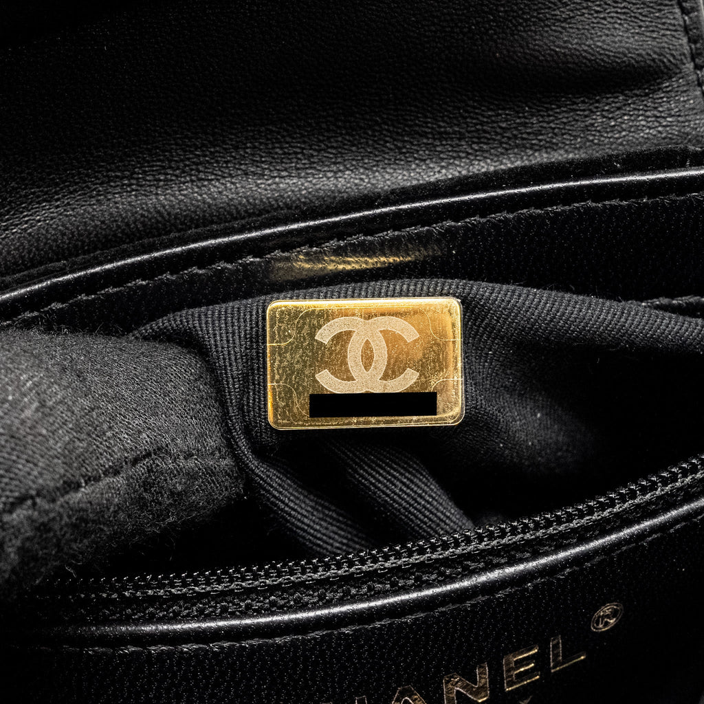 CHANEL 24A MINI SHOPPING TOTE/MINI KELLY VELVET BLACK GHW (MICROCHIP)