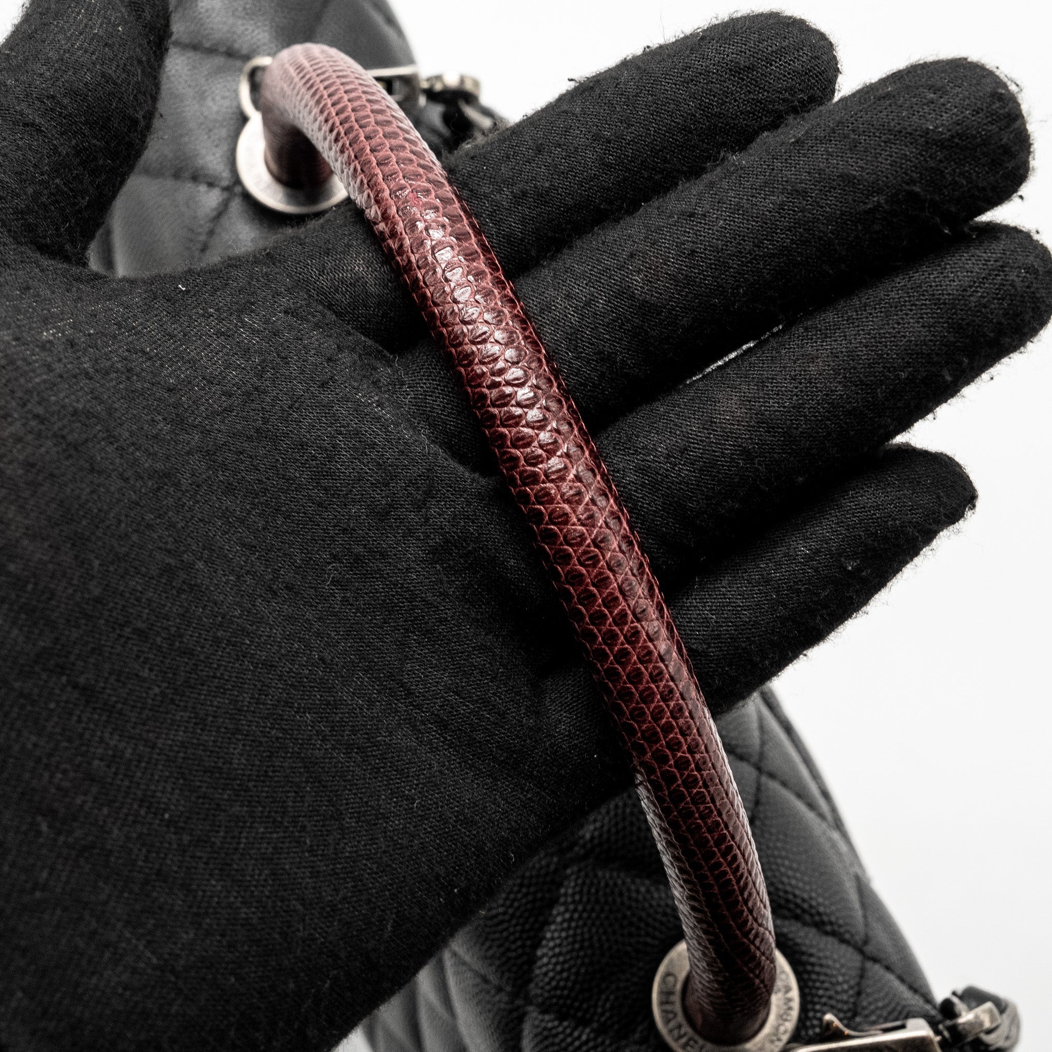 CHANEL MEDIUM COCO HANDLE CAVIAR / LIZARD HANDLE BLACK / BURGUNDY RUTHENIUM HARDWARE