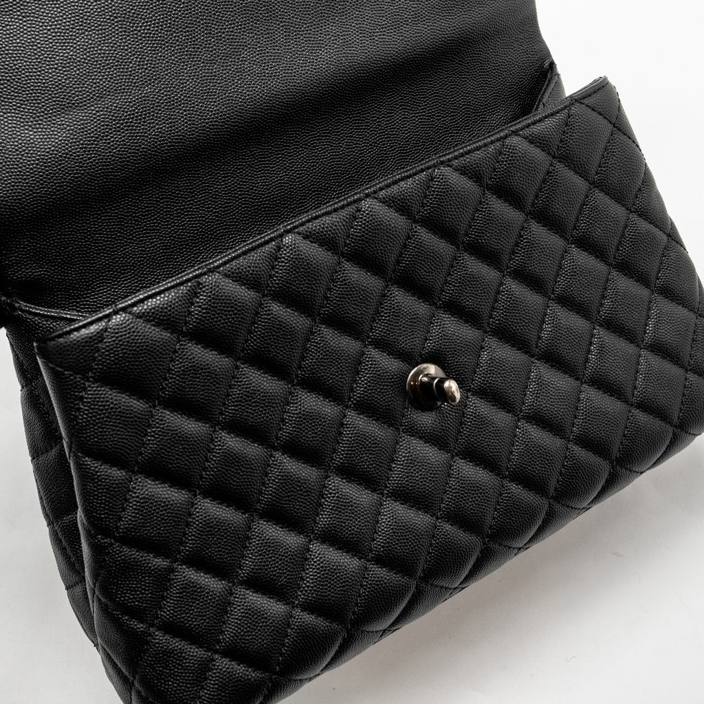 CHANEL MEDIUM COCO HANDLE CAVIAR / LIZARD HANDLE BLACK / BURGUNDY RUTHENIUM HARDWARE