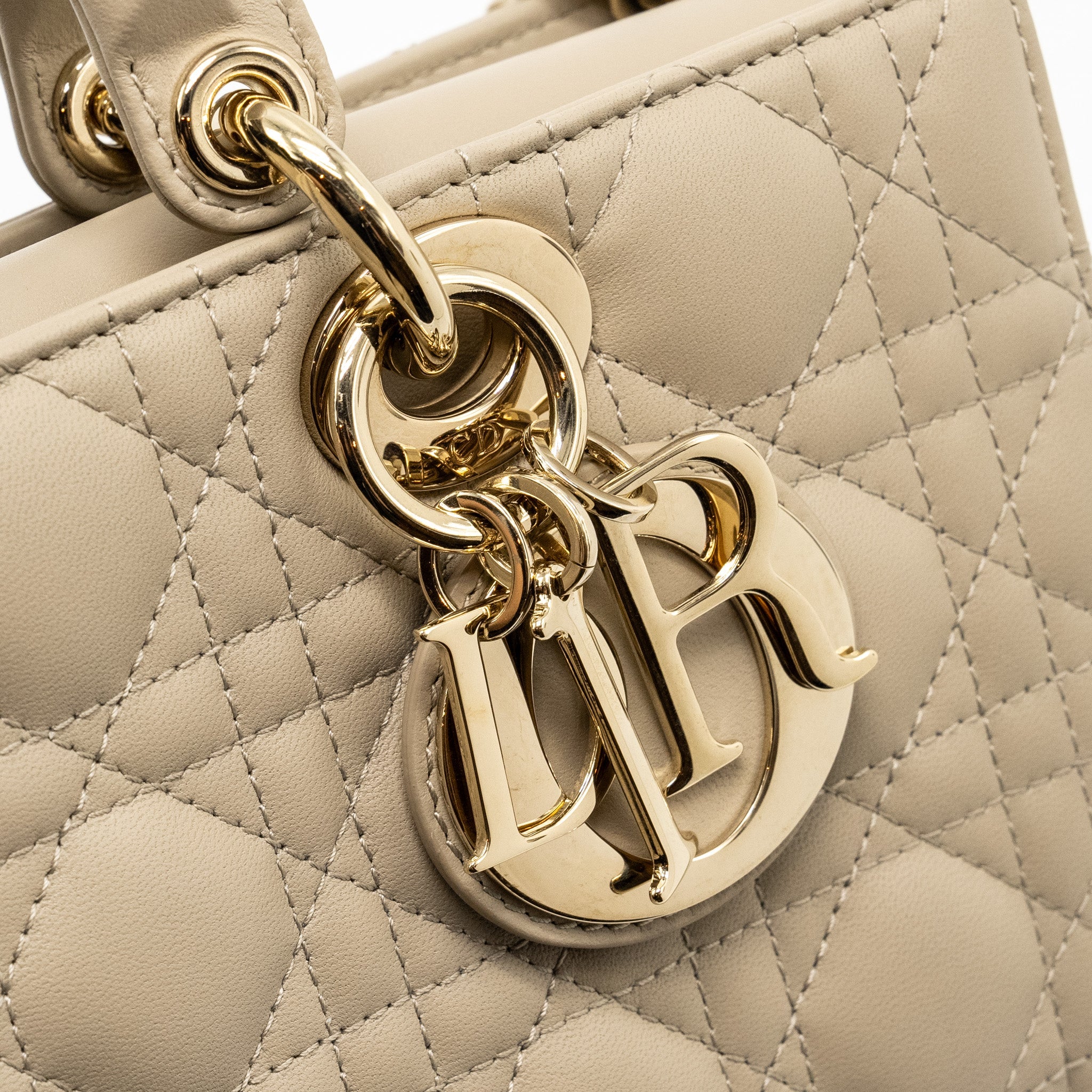 DIOR MEDIUM LADY D-JOY BAG LAMBSKIN BEIGE LGHW
