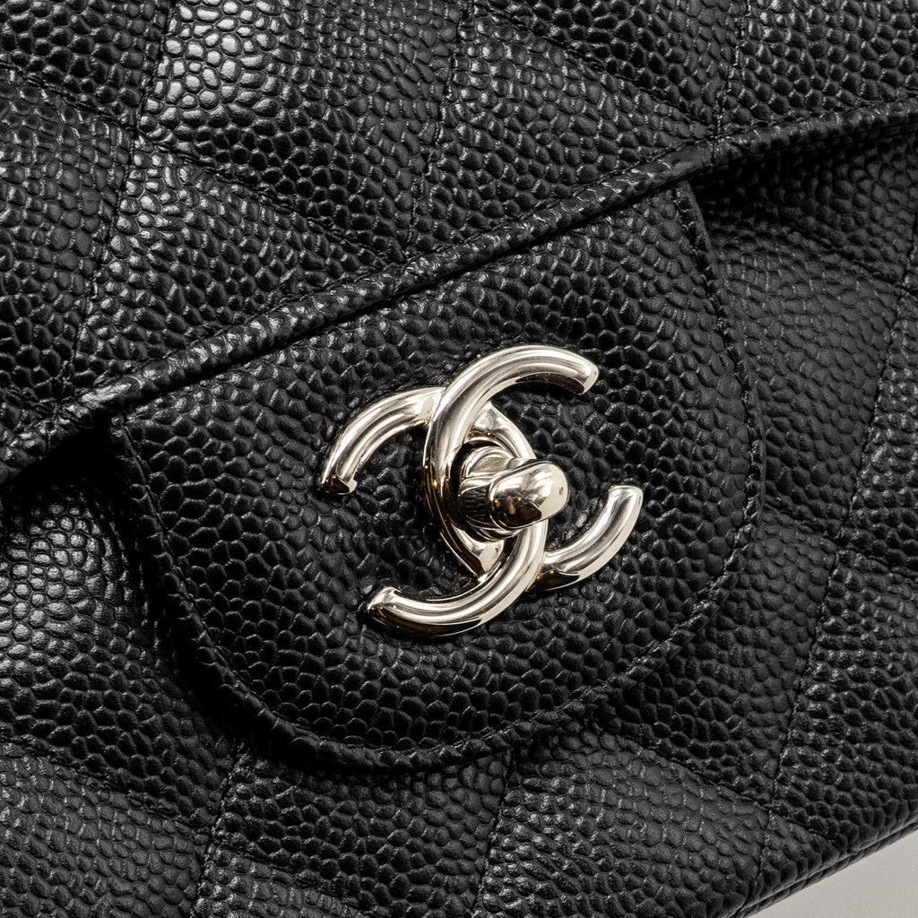 CHANEL JUMBO CLASSIC DOUBLE FLAP BAG CAVIAR BLACK SHW
